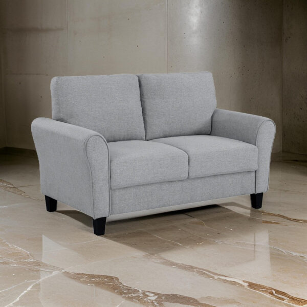 13022026698f022551c51.jpeg Engi 58 Inch Accent Loveseat, Smooth Gray Polyester, Attached Back Cushion