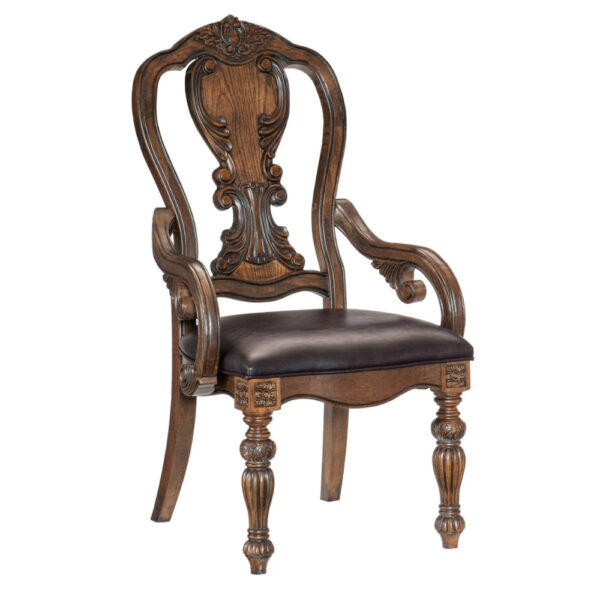 Devi 20 Inch Armchair, Queen Anne Backrest, Turned Legs, Rustic Brown