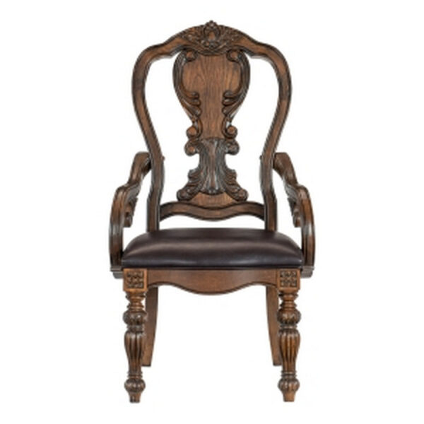 Devi 20 Inch Armchair, Queen Anne Backrest, Turned Legs, Rustic Brown