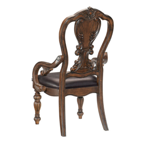 Devi 20 Inch Armchair, Queen Anne Backrest, Turned Legs, Rustic Brown
