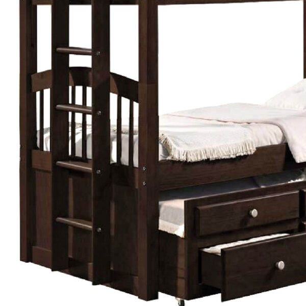 Wooden Twin/Twin Bunk Bed & Trundle with 3 Drawers, Brown