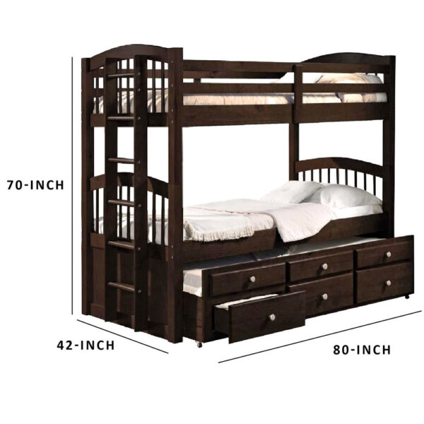 Wooden Twin/Twin Bunk Bed & Trundle with 3 Drawers, Brown