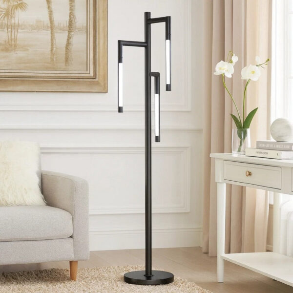 Modern Floor Lamp with Rotating LED Arms and Dimmer, 72 Inch Black