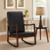 Rocking Chair with Leatherette Seating and Wooden Frame, Black
