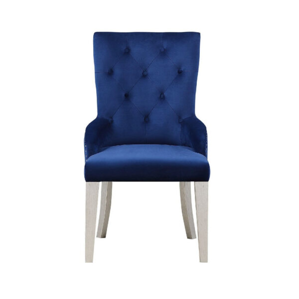 Side Chair with Button Tufted Back and Tapered Legs, Blue