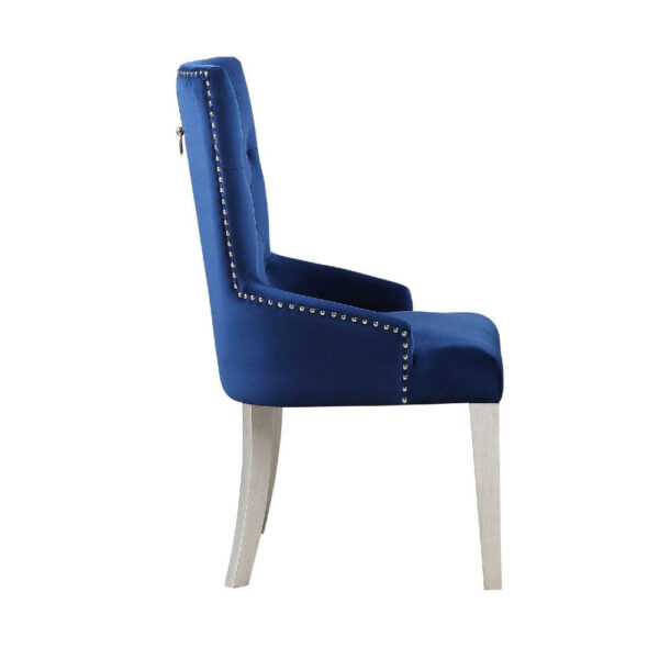 Side Chair with Button Tufted Back and Tapered Legs, Blue