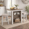 3 Piece Counter Height Table and Barstool Set, Antique White and Brown