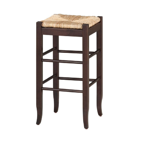 Rush Woven Wooden Frame Barstool with Saber Legs, Beige and Dark Brown