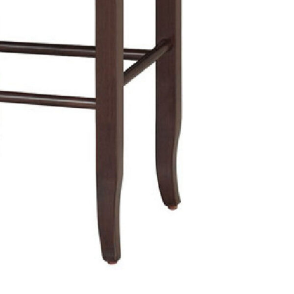Rush Woven Wooden Frame Barstool with Saber Legs, Beige and Dark Brown