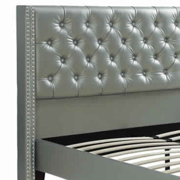Faux Leather Upholstered Full Size Bed Featuring Nail head Trim