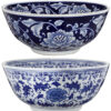 Round Ceramic Bowl with Floral Print, Set of 2, Blue And White,
