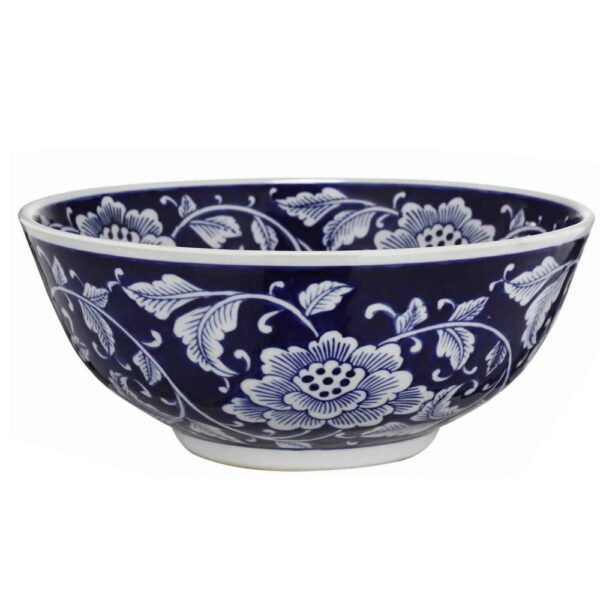 Round Ceramic Bowl with Floral Print, Set of 2, Blue And White,