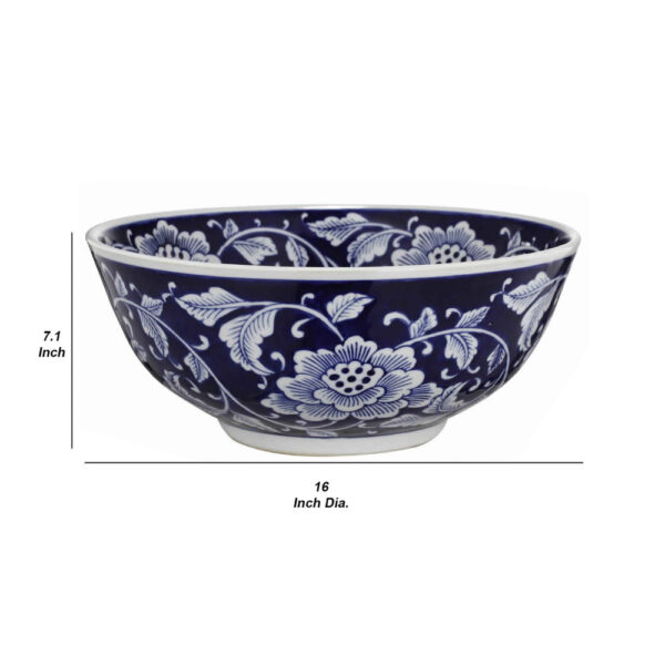 Round Ceramic Bowl with Floral Print, Set of 2, Blue And White,