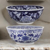 Round Ceramic Bowl with Floral Print, Set of 2, Blue And White,