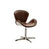 Retro Top Grain Leather Accent Chair with Swivel, Brown & Silver
