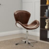 Retro Top Grain Leather Accent Chair with Swivel, Brown & Silver