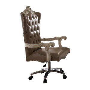 13022026698f035a8c425.jpeg Leather Upholstered Executive Chair With Lift in Brown and Bone White Finish