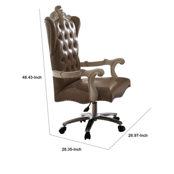Leather Upholstered Executive Chair With Lift in Brown and Bone White Finish