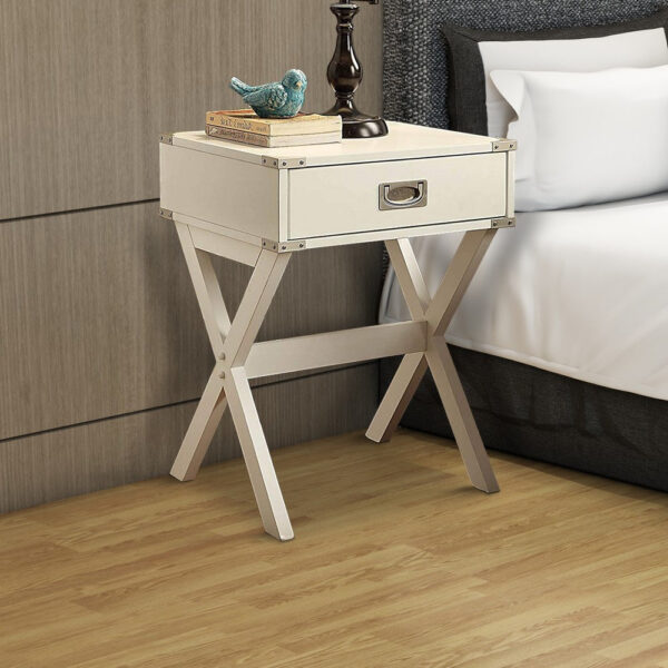 Square End Table, White