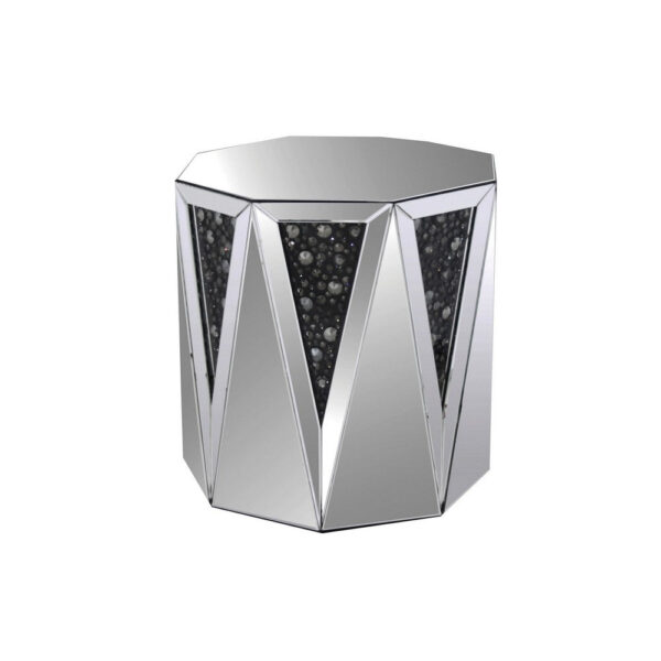 End Table With Octagonal Mirrored Top, Clear And Black