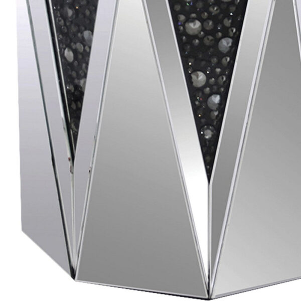 End Table With Octagonal Mirrored Top, Clear And Black