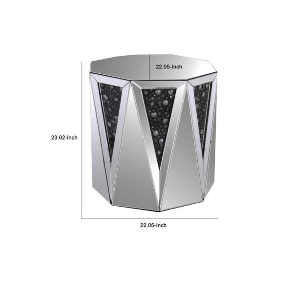 End Table With Octagonal Mirrored Top, Clear And Black