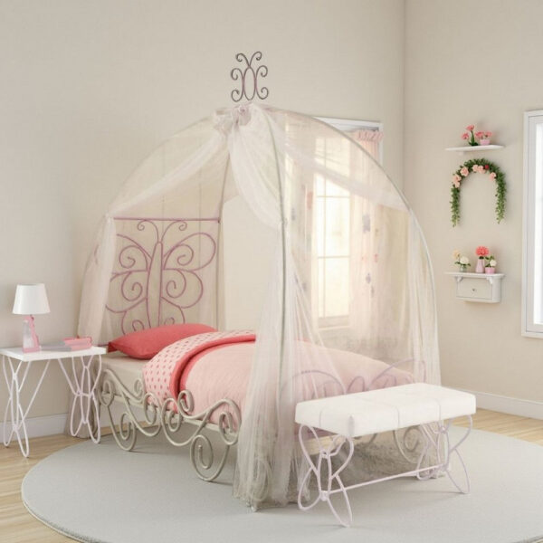 Angel Full Bed with Canopy, White & Purple