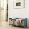 Rectangular Wooden Bench with Storage Basket, Blue