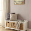 Rectangular Wooden Bench with Storage Basket, White