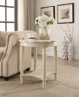 Fordon Round End Table, Scalloped Top, Antique White