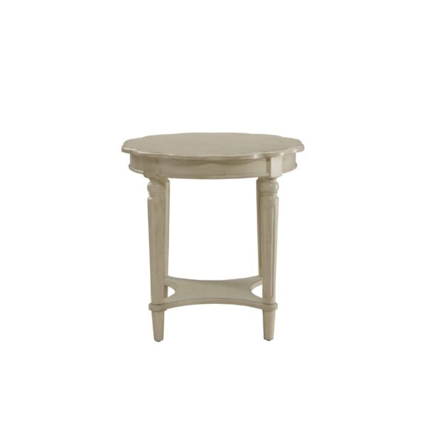 Fordon Round End Table, Scalloped Top, Antique White