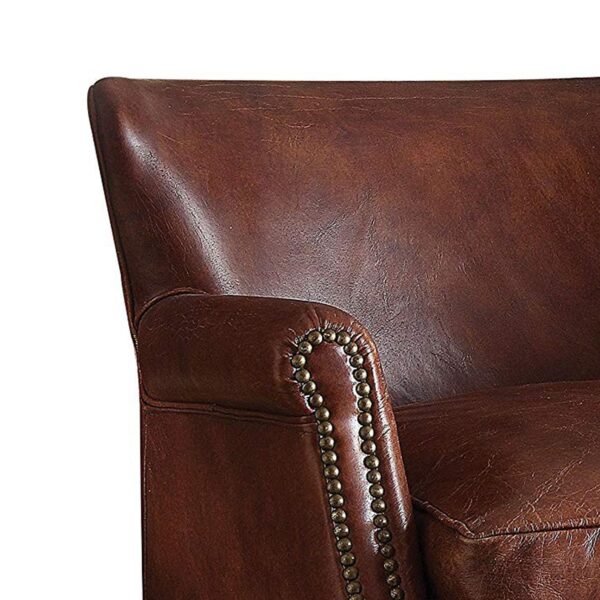 13022026698f04f7c85bf.jpeg Leather Upholstered Accent Chair With Nail head Trim, Dark Brown