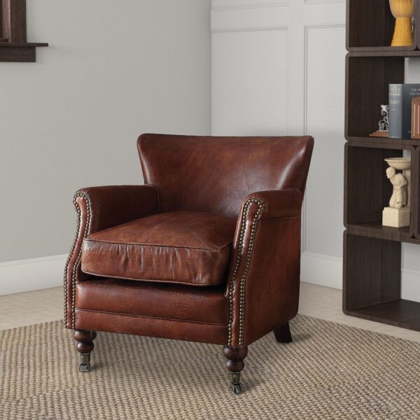 13022026698f05008414e.jpeg Leather Upholstered Accent Chair With Nail head Trim, Dark Brown