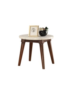 13022026698f052195385.jpeg Wooden Base End Table with Marble Top, Walnut Brown