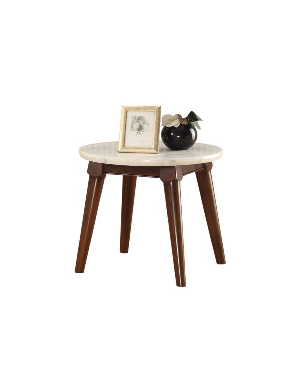 Wooden Base End Table with Marble Top, Walnut Brown