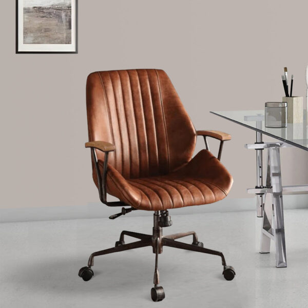Metal & Leather Executive Office Chair, Cocoa Brown