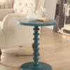 Astonishing Side Table With Round Top, Teal Blue