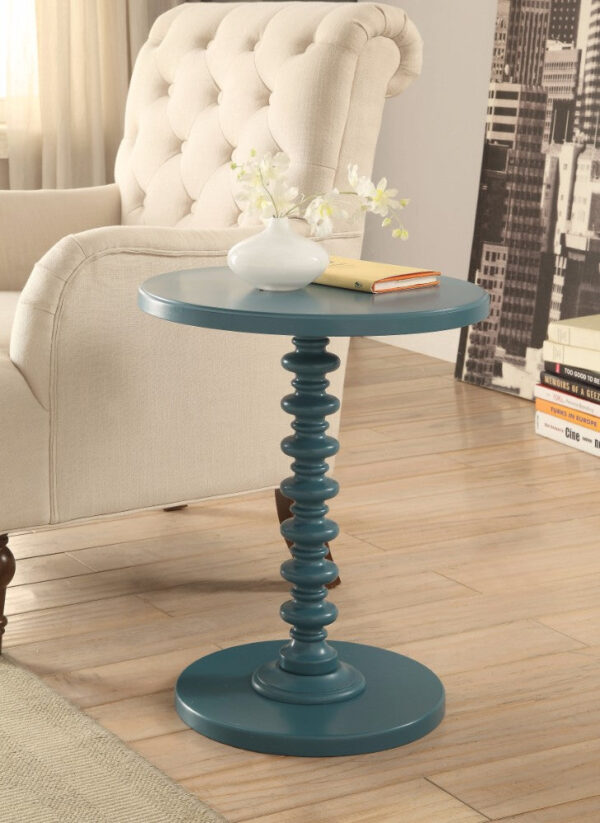 Astonishing Side Table With Round Top, Teal Blue
