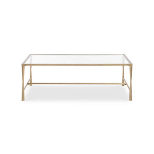 Ova Coffee Table, 47 Inch Rectangular Glass Top, Antique Gold Iron