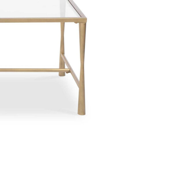 Ova Coffee Table, 47 Inch Rectangular Glass Top, Antique Gold Iron