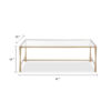 Ova Coffee Table, 47 Inch Rectangular Glass Top, Antique Gold Iron