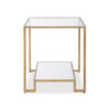 Kix Side End Table, 20 Inch Square Glass Top, Open Shelf, Antique Gold