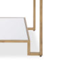 Kix Side End Table, 20 Inch Square Glass Top, Open Shelf, Antique Gold