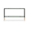 Beny Sofa Console Table, 48 Inch Glass Top, 1 Shelf, Modern Black Iron