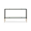 Beny Sofa Console Table, 48 Inch Glass Top, 1 Shelf, Modern Black Iron