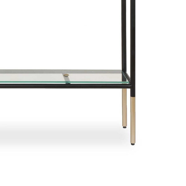 Beny Sofa Console Table, 48 Inch Glass Top, 1 Shelf, Modern Black Iron