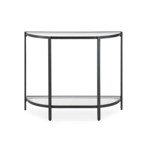 Nizy Sofa Console Table, 36 Inch Glass Top, 1 Open Shelf, Black Iron
