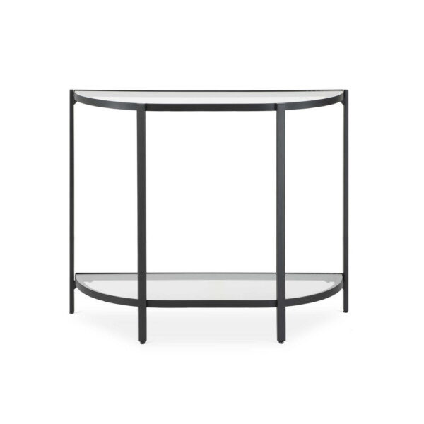 Nizy Sofa Console Table, 36 Inch Glass Top, 1 Open Shelf, Black Iron