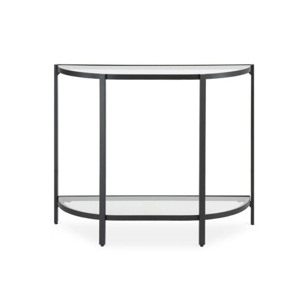 Nizy Sofa Console Table, 36 Inch Glass Top, 1 Open Shelf, Black Iron
