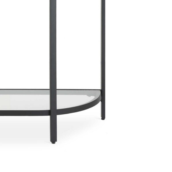 Nizy Sofa Console Table, 36 Inch Glass Top, 1 Open Shelf, Black Iron